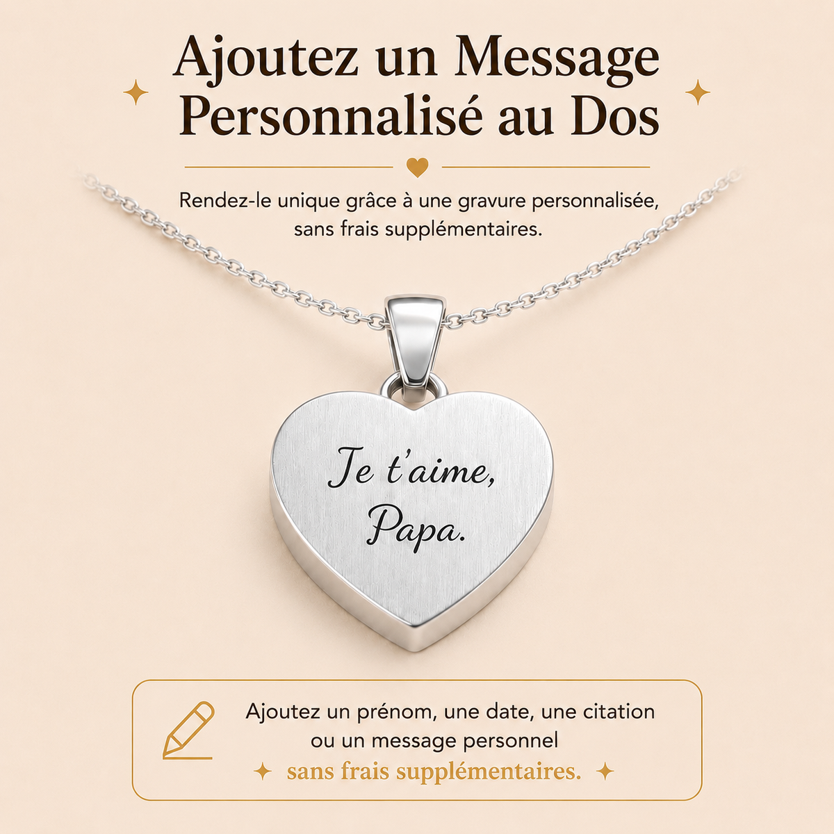À Jamais dans Mon Cœur – Collier gravé en acier inoxydable